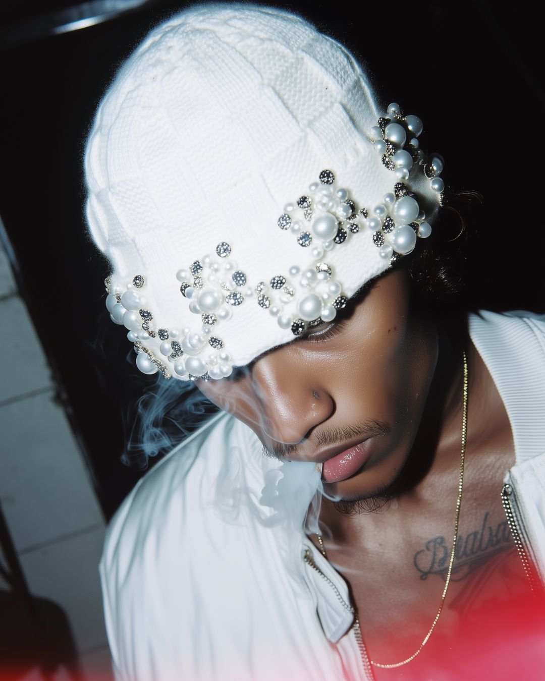 Alabaster 'Angel's Tears'Pearl-embellished Weave Knit Beanie