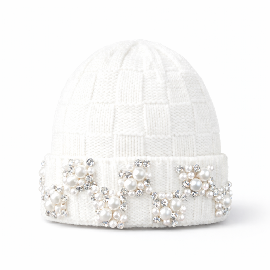 Alabaster 'Angel's Tears'Pearl-embellished Weave Knit Beanie
