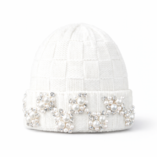 Alabaster 'Angel's Tears'Pearl-embellished Weave Knit Beanie